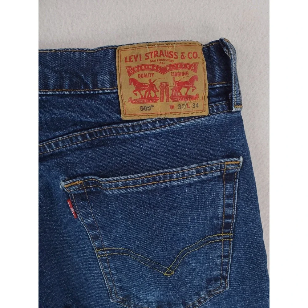 Levis 505 Jeans Mens 32x34 Blue Regular Straight Stretch Denim Pants Red Tab